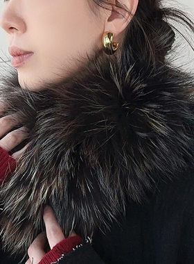 CHU楚妞欧美高级感金属S925银针耳钉春季新款女百搭环形耳环