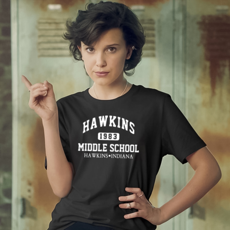 美剧怪奇物语霍金斯中学T恤Stranger Things Hawkins短袖周边衣服-图0