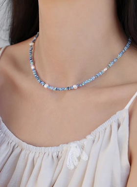 捷克花生米珠项链轻奢小众锁骨链女简约高级感串珠颈链多巴胺饰品