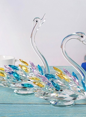 高档水晶彩色天鹅家居客厅摆件透明大天鹅送新人结婚礼物礼盒包装