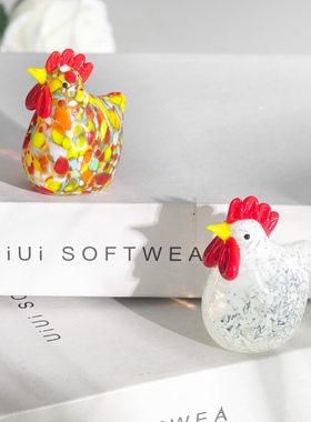 淄博博山琉璃小动物摆件 七彩色可爱小公鸡摆饰桌面装饰品工艺品