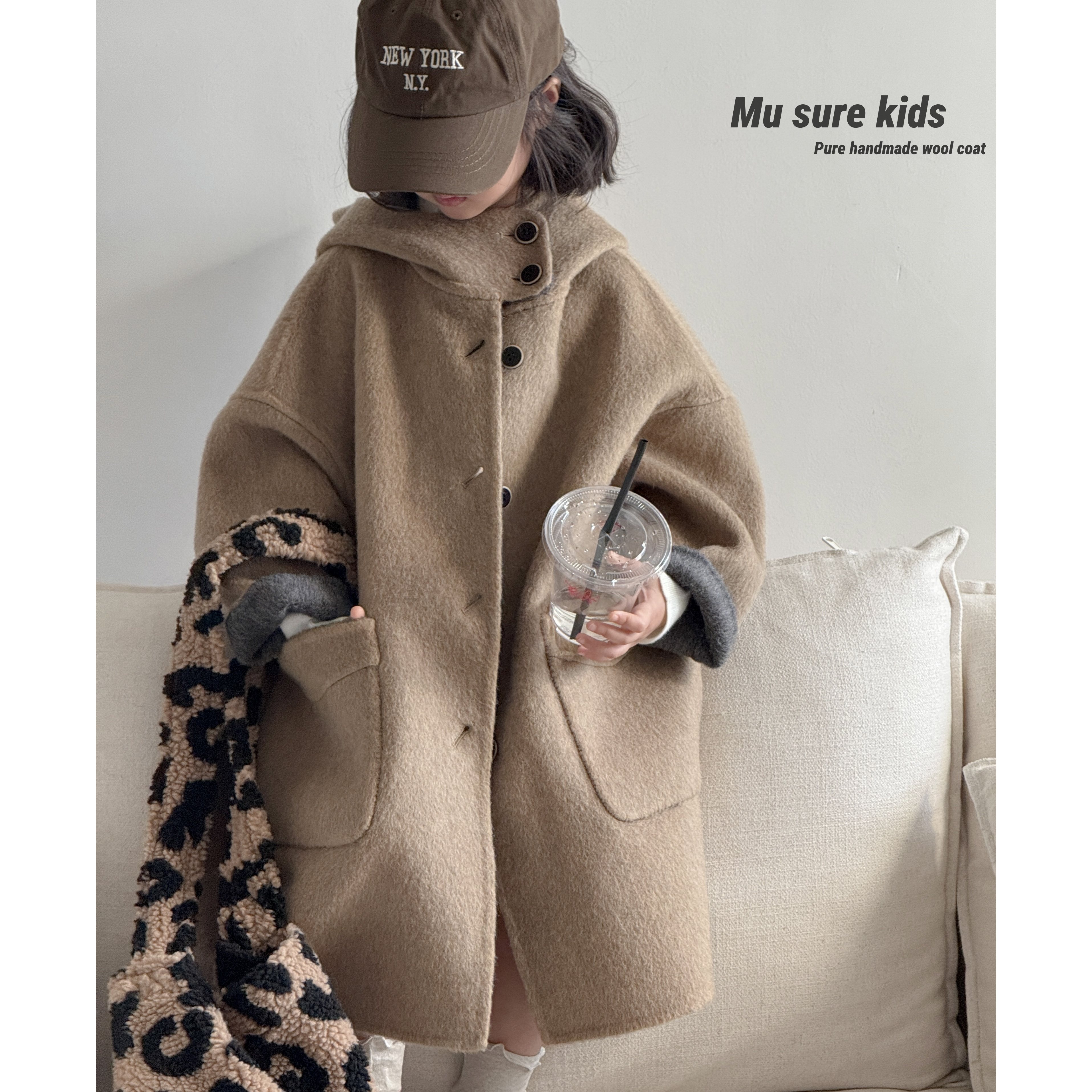 两面穿大衣灰驼色双面羊绒秋冬韩版男童女童亲子连帽中长阔型外套,淘宝优惠券,粉丝福利购,淘宝优惠卷