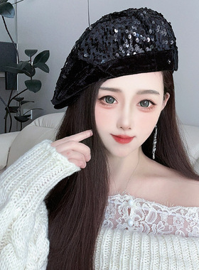 网红爆款亮片前进帽女大头围