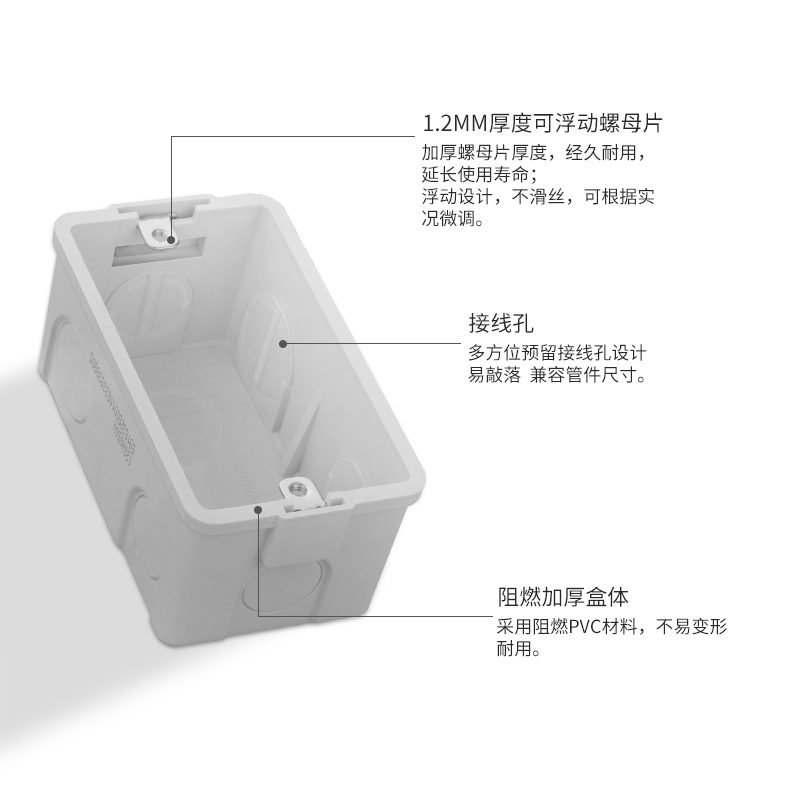 鸿雁暗盒120*60 118两位暗装开关插座塑料接线盒 高强度两位通用 - 图2