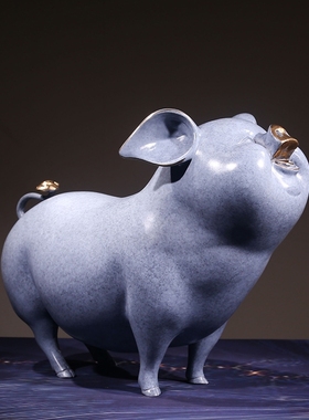 金蜗牛铜如意微笑猪摆件中式客厅