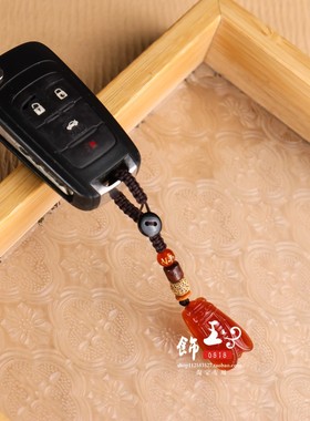 和田玉知了吊坠白玉髓财神钥匙扣