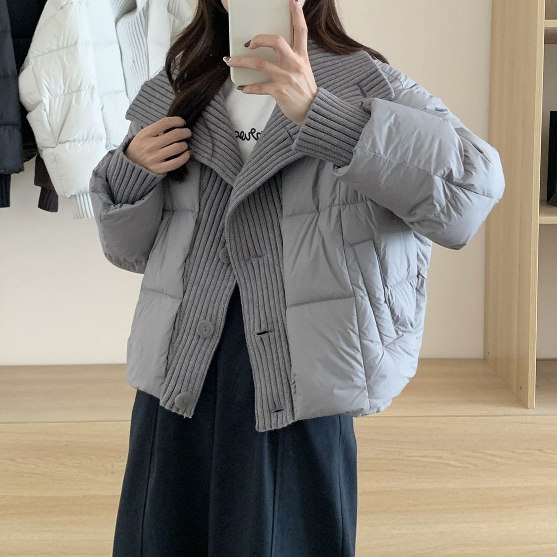 法式感针织拼接短款棉服女装设计感加厚面包服洋气外套冬季,淘宝优惠券,粉丝福利购,淘宝优惠卷