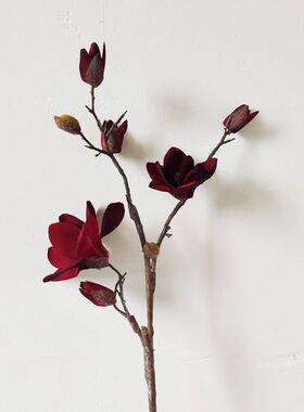 高档仿真花单枝手感绒布暗红玉兰花客厅装饰花艺假花装饰品摆设