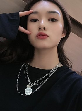 欧美ins复古人像多层短款锁骨链