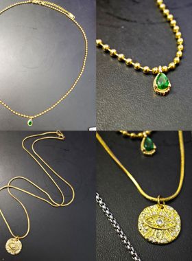 F1狂飙飞车 布拉德·皮特Brad Pitt同款叠戴项链金银色黑桃牌项圈