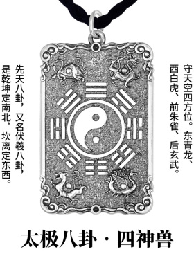 925银六壬仙师李淳风四神兽太极八卦吊坠复古项链坠本命年护身牌