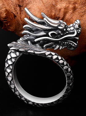龙头足银霸气风生肖男士活口指环
