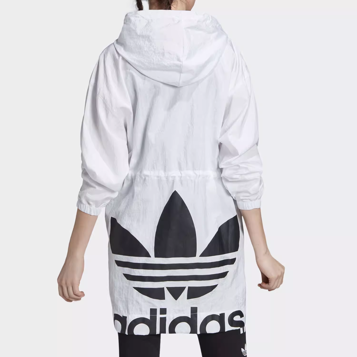 adidas阿迪达斯三叶草女中长款薄款连帽防晒外套皮肤衣ED4760 - 图1