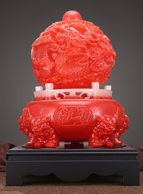 鸿运秘法九转乾坤鼎摆件红色树脂祥龙鼎家居电视柜办公室开业礼品