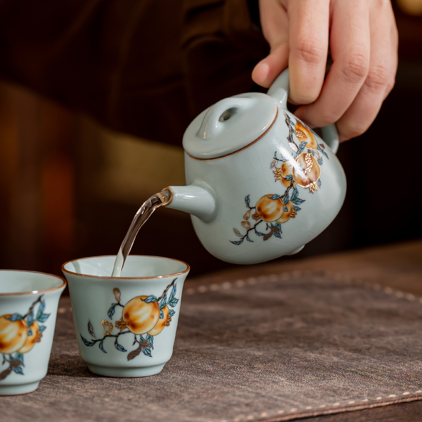 Ru Kiln Pomegranate Pattern Tea Set Gift Box Set