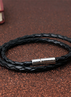 王俊凯同款黑色手环ins编织皮绳