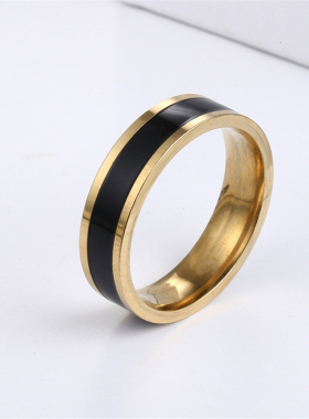 青春风玫瑰金黑白情侣百搭戒指