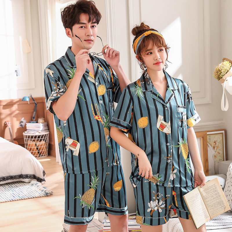 情侣女短袖冰丝绸网红ins男士睡衣 易魅睡衣/家居服套装