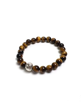 复古朋克潮牌8mm黄虎眼石单s925银珠十字球手链王嘉尔同款男手串