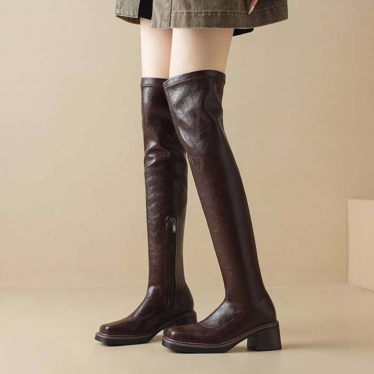 粗高跟过膝长靴女秋冬弹力显瘦皮靴增高大码骑士靴侧拉链长筒靴子,淘宝优惠券,粉丝福利购,淘宝优惠卷