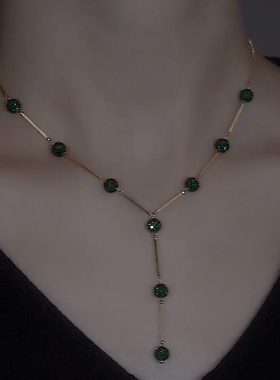 时尚潮Y字流苏项链女轻奢小众设计高级毛衣链网红气质黑色锁骨链