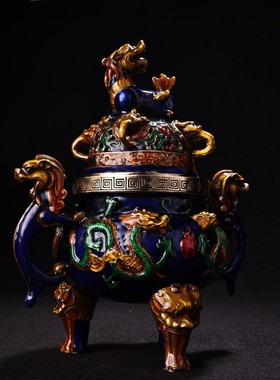铜镶嵌景泰蓝 珐琅熏香炉 家居办公装饰礼品工艺品 古玩收藏