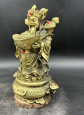 树脂仿铜文财神像财神爷聚宝盆摆件客厅家用玄关装饰工艺品