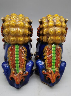 仿古铜器摆件 景泰蓝狮子一对 家居装饰礼品工艺品 古玩收藏