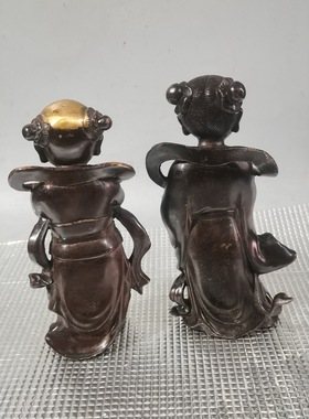 铜鎏金善财童子金童玉女供奉家用家居龙女佛像客厅铜摆件