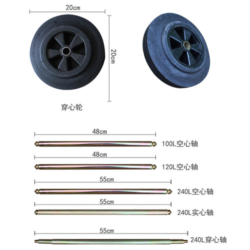 户外垃圾桶大号塑料50L100L120L240L升轮轴垃圾箱轴轱辘轮子配件 - 图1