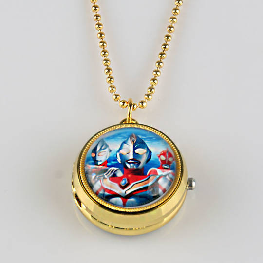 学生怀表男韩版儿童动漫奥特曼可旋转复古翻盖石英项链可爱小挂表