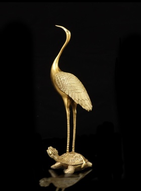 纯铜龟鹤延年创意摆件黄铜