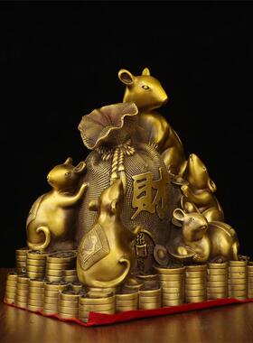 黄铜五鼠运财生肖鼠摆件