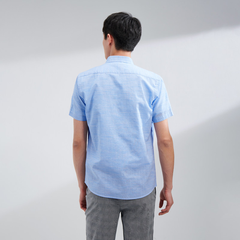 hla /海澜之家夏季棉麻短袖休闲男 海澜之家衬衫