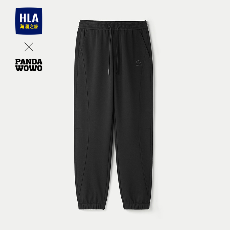 HLA/海澜之家panda wowo熊猫加厚卫裤25秋冬新款抽绳锥形休闲裤男 - 图0