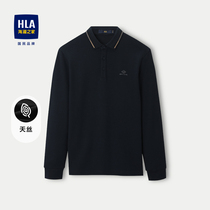 HLA Hailan House High Week Wave printed POLO Shirt 2023 Fall days Beads Warm Volcanic Rock Long Sleeve Men