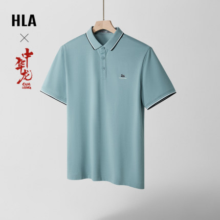 HLA/海澜之家中华龙短袖Polo24春夏新款时尚龙形小标凉感龙运衫男