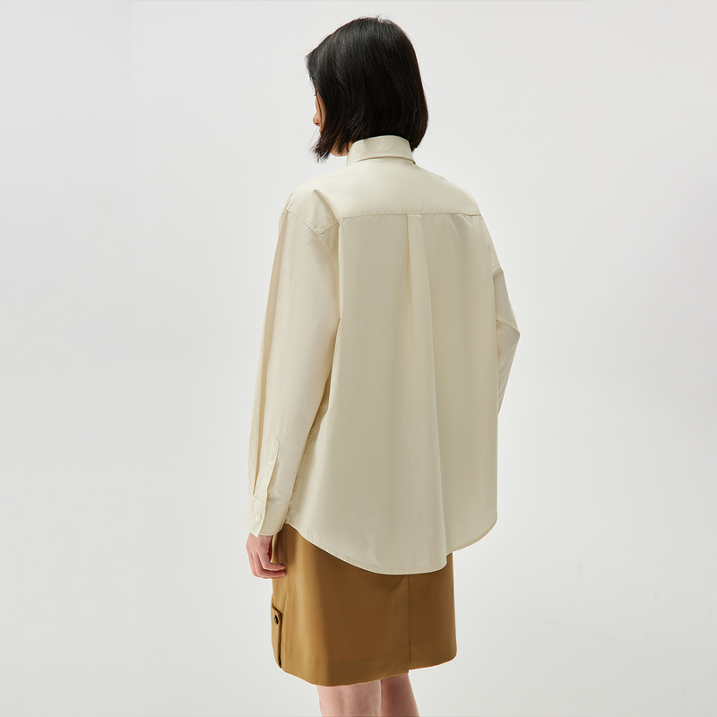 【纯棉】HLA/海澜之家宽松长袖通勤衬衫秋季新款休闲衬衣外套女装 - 图1