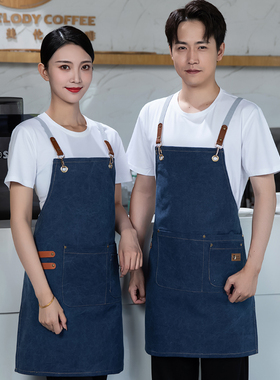 蓝色奶茶店西餐厅工作帽定制logo