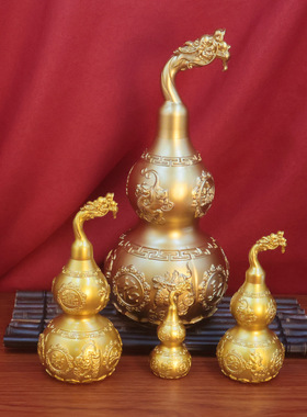 黄铜龙头貔貅葫芦开口铜葫芦铜摆件家居客厅玄关办公室摆设工艺品