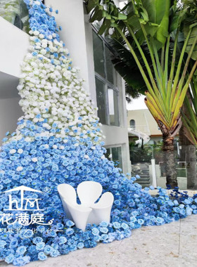 莫奈花园网红花墙蓝白青花玫瑰