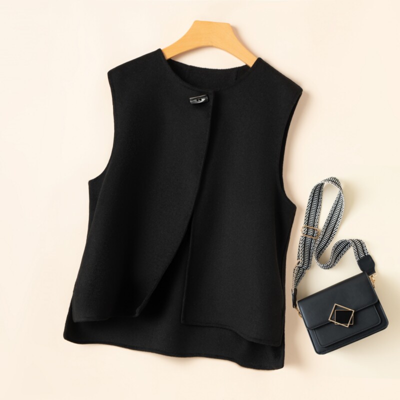 羊毛马甲女秋冬时尚圆领简约短款马夹羊毛双面呢大衣无袖毛呢外套,淘宝优惠券,粉丝福利购,淘宝优惠卷