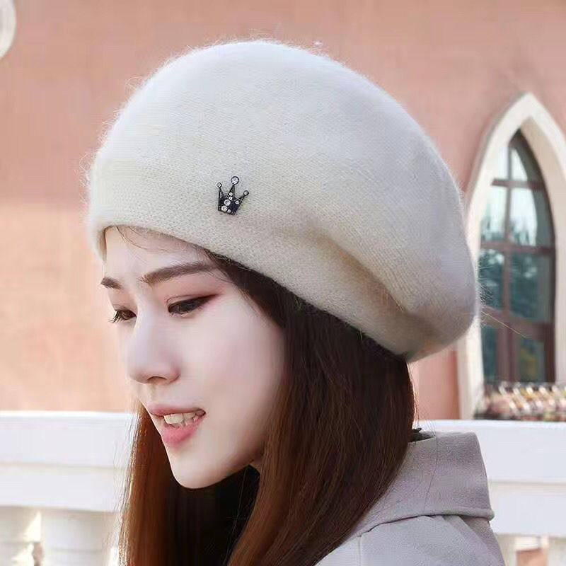 妈妈款贝雷帽时尚加绒套头帽中老年人韩版画家帽兔毛针织毛线帽,淘宝优惠券,粉丝福利购,淘宝优惠卷
