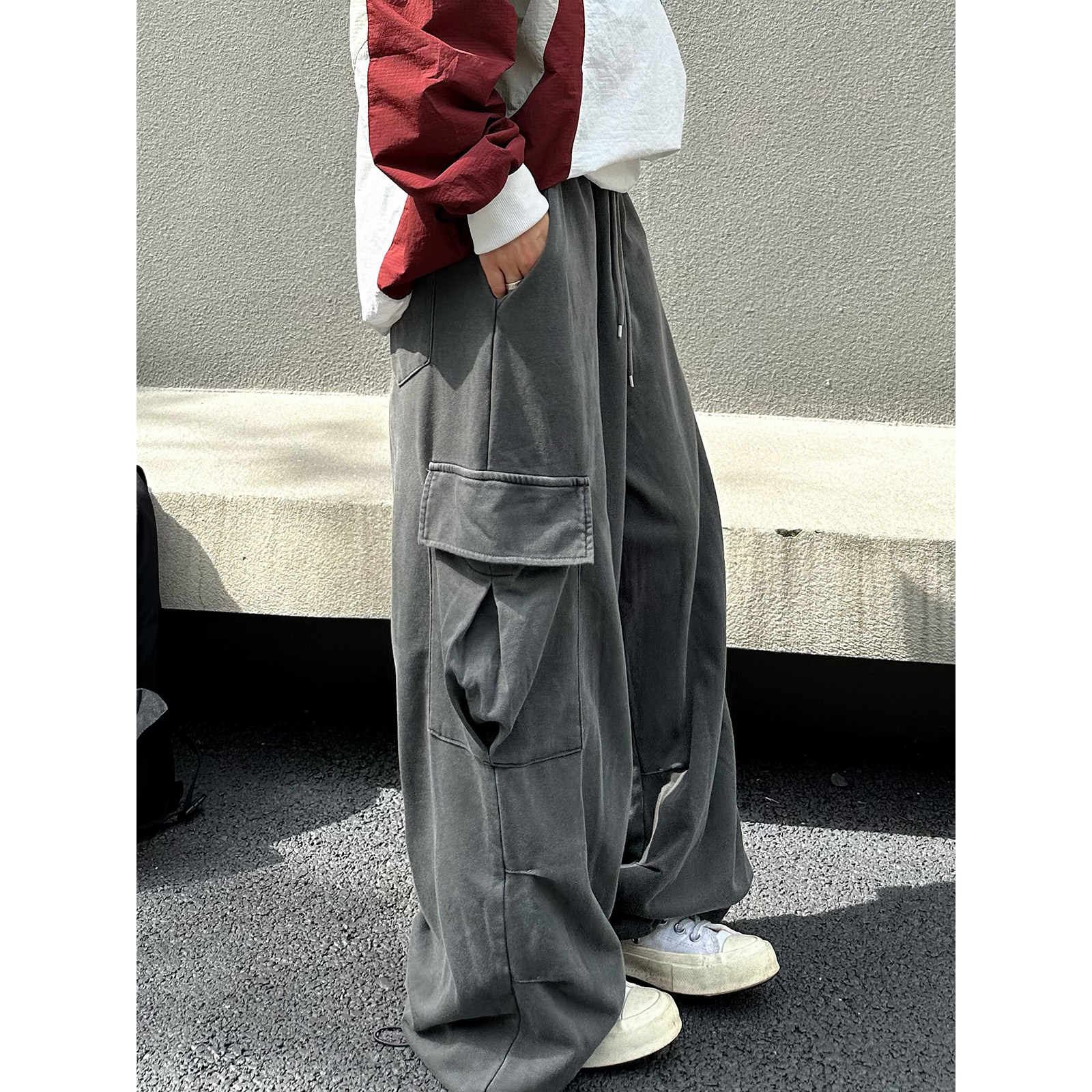 XBRO韩国廓形加肥多口袋慵懒垂感水洗褶皱感可束脚卫裤休闲工装裤,淘宝优惠券,粉丝福利购,淘宝优惠卷