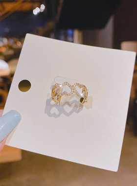 铜镶锆石东大门网红新品爱心戒指女ins镂空小众设计 甜美风食指戒