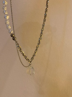 冷淡风小众水晶复古钛钢吊坠项链