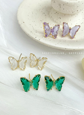 925银针耳环2022新品水晶蝴蝶锁骨链项链女短款ins小众网红颈链