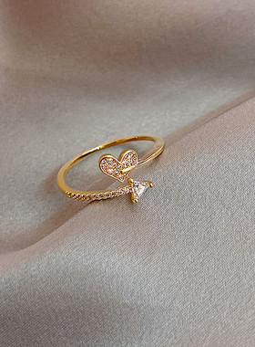 复古小众设计感铜镶锆石桃心戒指ins潮网红冷淡风女尾戒手饰