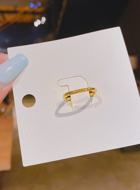 铜镀珍珠微镶锆石情侣小方戒指一对女时尚方戒光面指环送闺蜜礼物