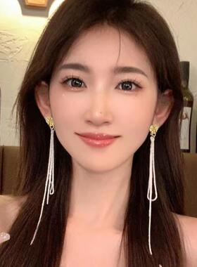 925银针韩国复古典雅森系耳环几何波光粼粼长款耳坠冷淡风耳饰女